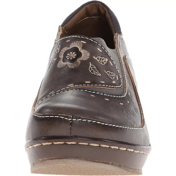 L'Artiste by Spring Step Womens Burbank Floral Leather Slip-On Clog -- Gray NEW - Picture 3 of 8